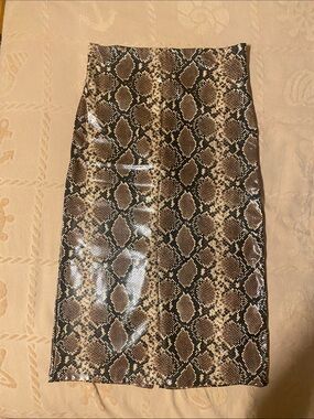 Faux Leather Python Snake Pull On Midi Skirt